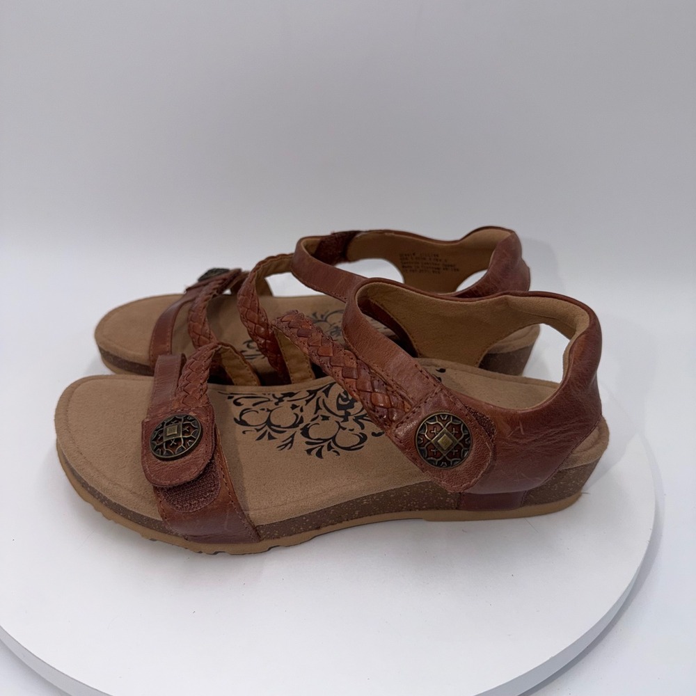 Aetrex Jillian Braided Leather Orthotic Sandals Cognac Brown Women's 6.5